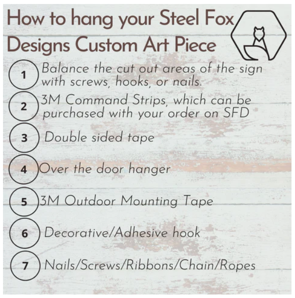 http://www.steelfoxdesigns.com/cdn/shop/products/HowtoHangYourMetalSign_b5340b78-e504-4c78-b61e-fe483b417738_1200x1200.png?v=1670137177